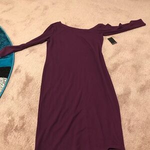 Elegant Purple Women's Dress, slanted neckline, knit